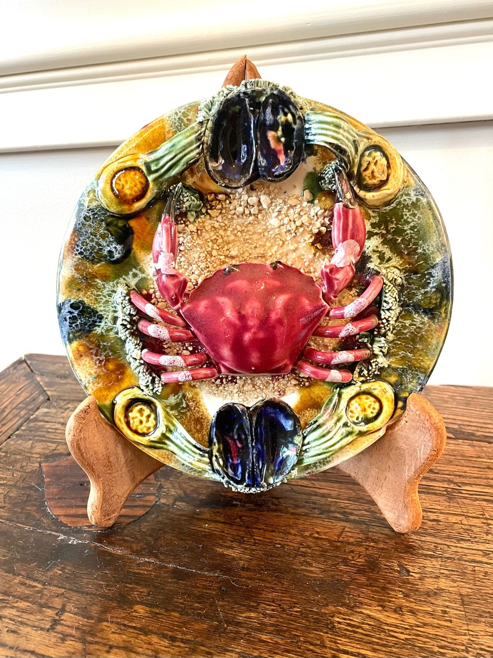 Vintage Portuguese Majolica crab plate